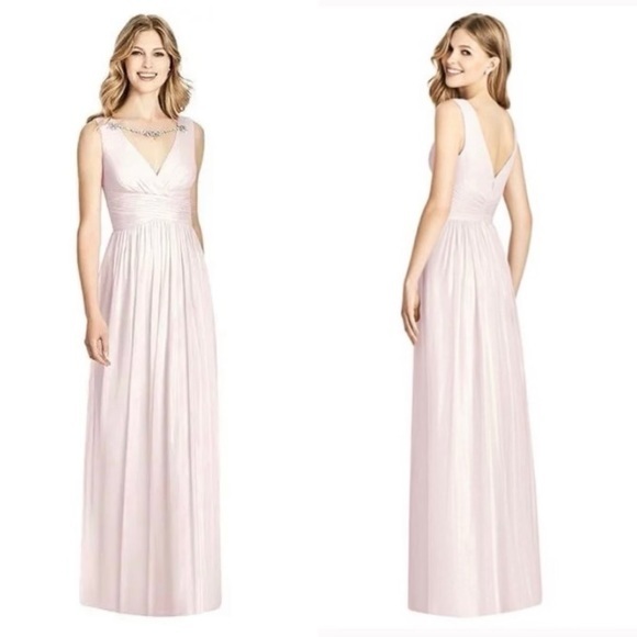 NWT Jenny Packham Dessy Group Chiffon Rhinestone Crystal Maxi Dress Pink JP1005 - Picture 1 of 9